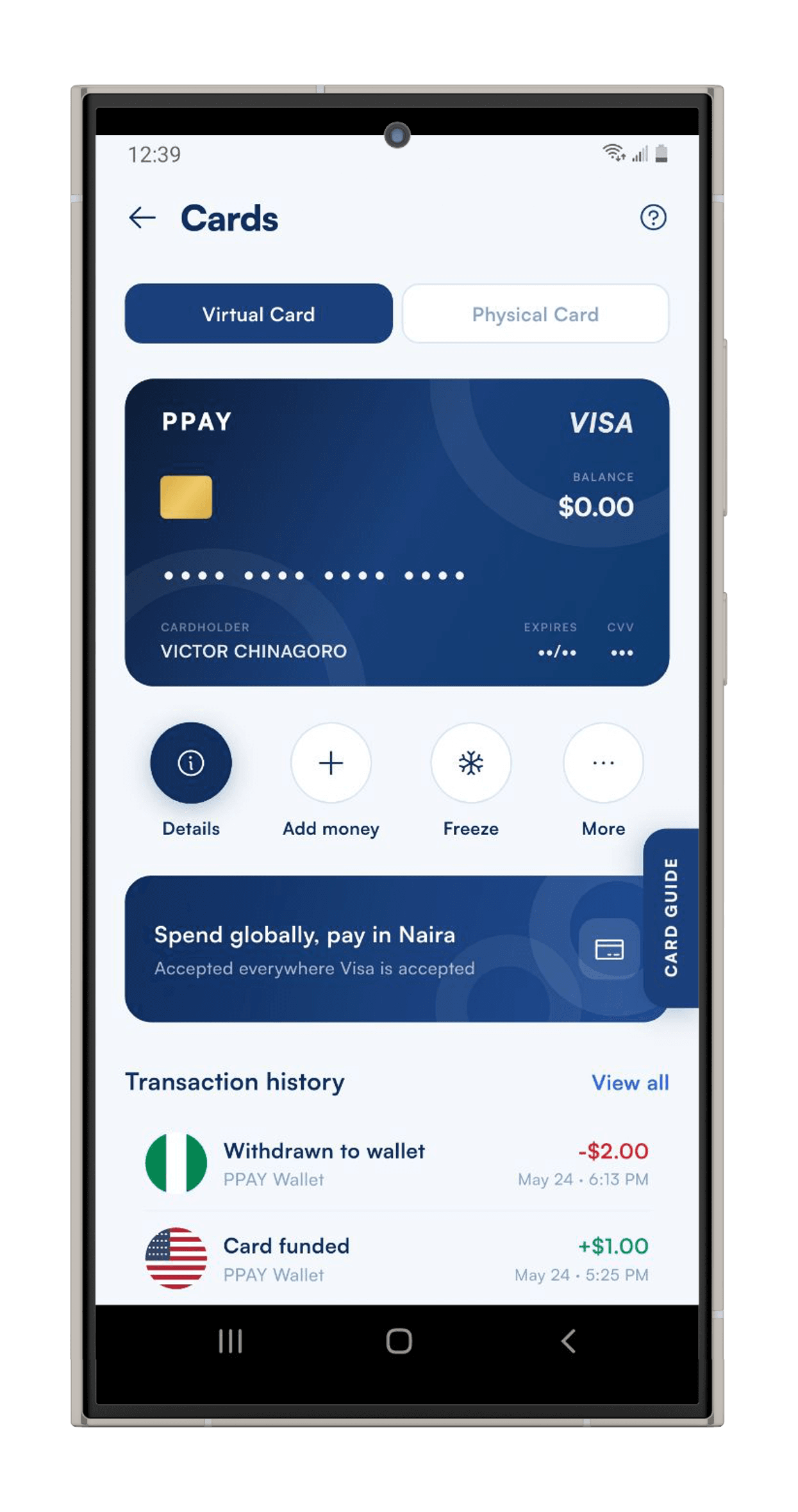 PPAY card screen