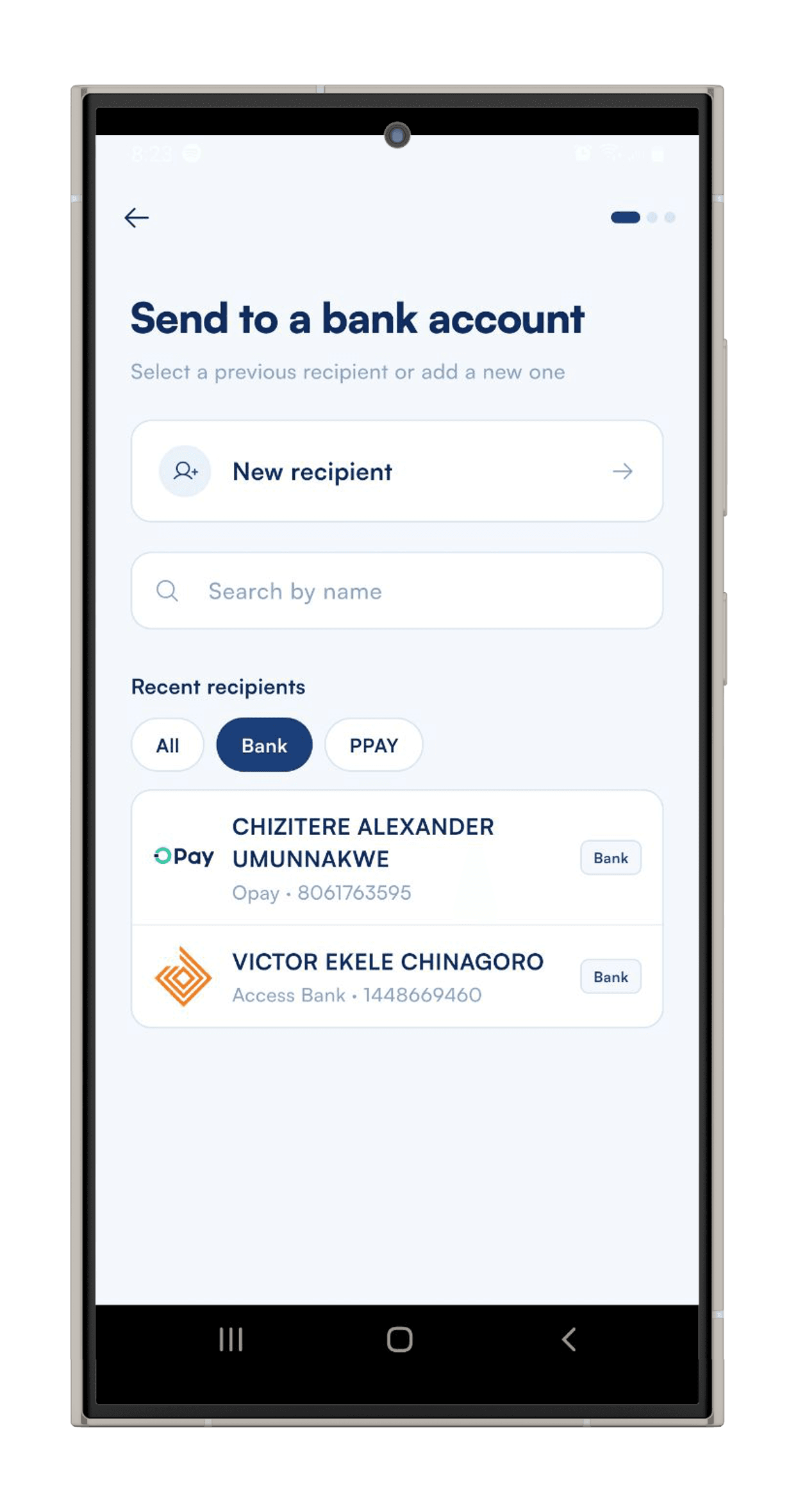 PPAY send money screen